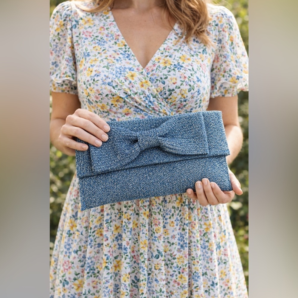Kelly & Katie blue ribbon envelope clutch